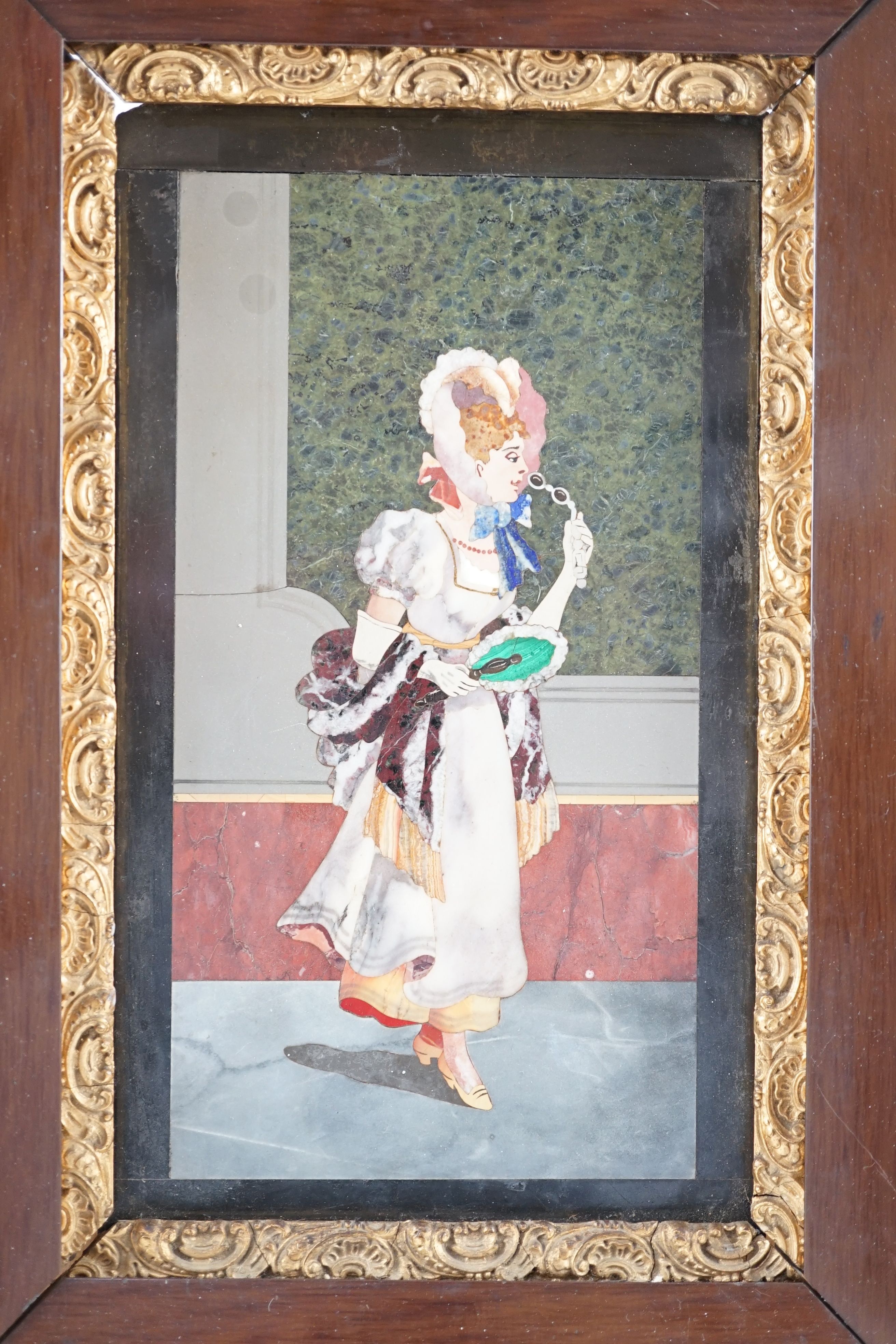 An early 20th century Italian pietra dura plaque depicting an elegant lady 26 x 15cm